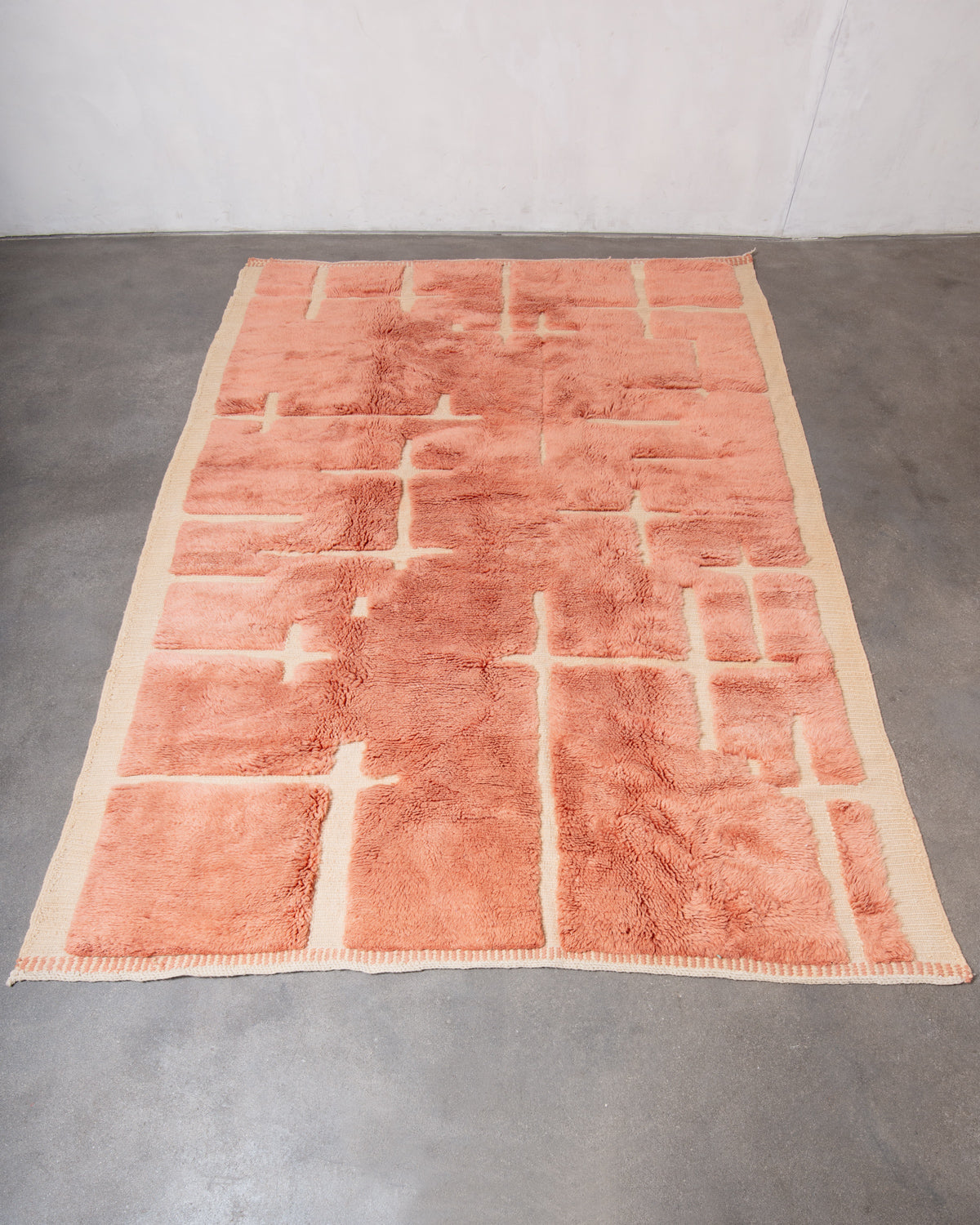 Modern, designer, handcrafted 100% sheep’s wool Berber rug from Morocco. Beni M’rirt carpet with beautiful colours and patterns and fluffy wool texture.